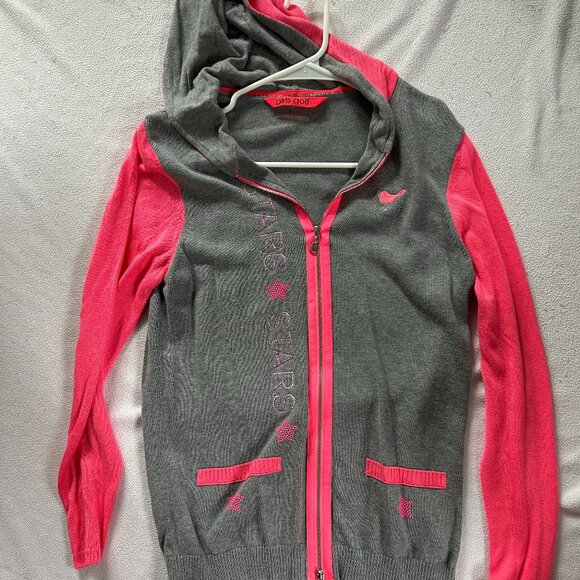 Gray/Pink Zip up Sweater Hoodie - Picture 1 of 6